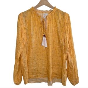 Anthropologie Dolan | Mustard Metallic Yellow Cotton Popover Blouse Size Large